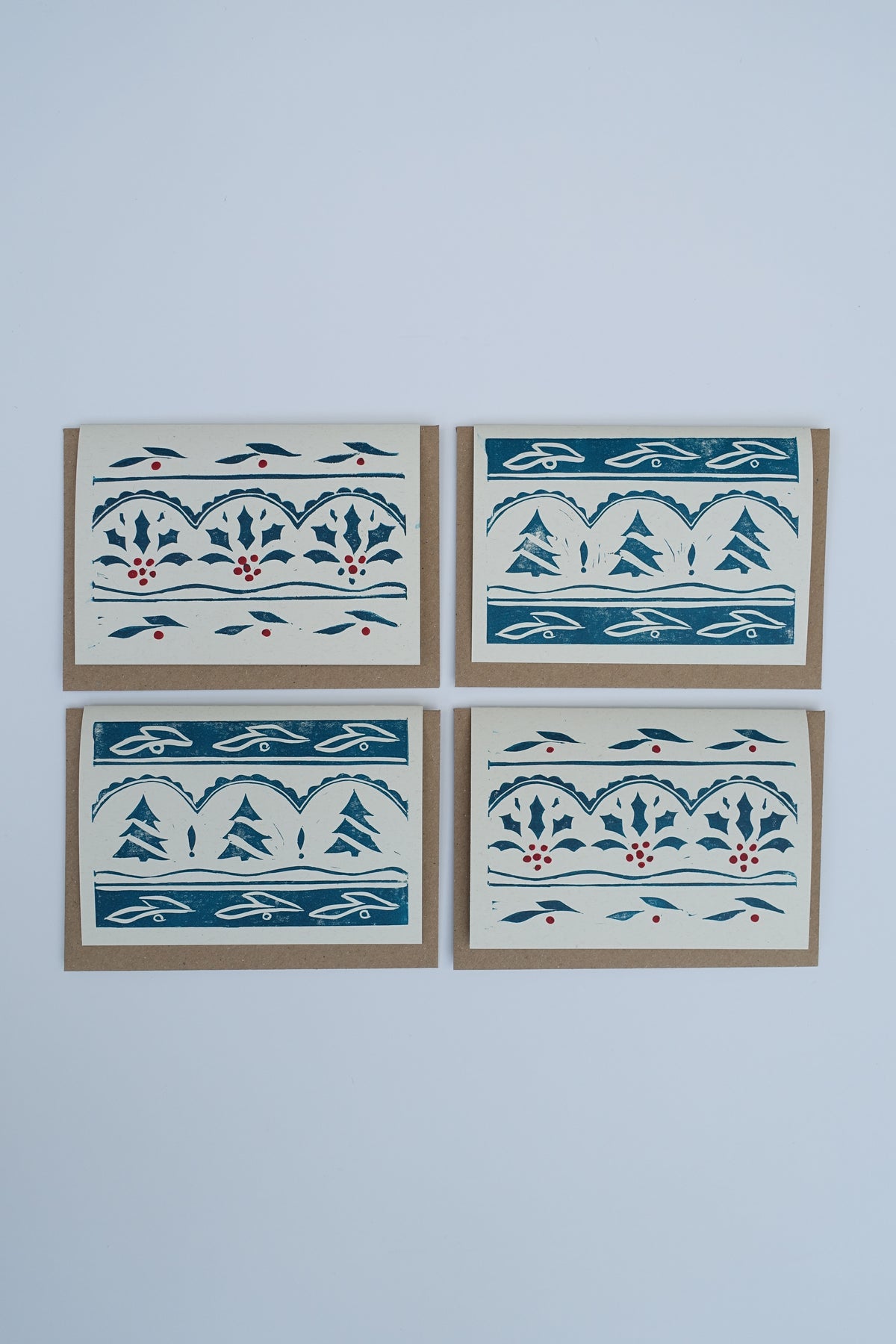 Hand-Printed Christmas Cards - Pack of 4